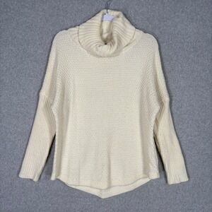 Waffle Knit Cowl Neck Sweater Small Cream Tunic Comfy Cozy Neutral Fisherman